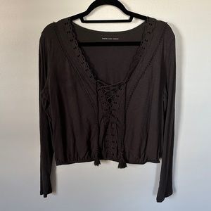 NWOT American Eagle long sleeve large lace up shirt never worn, dark gray